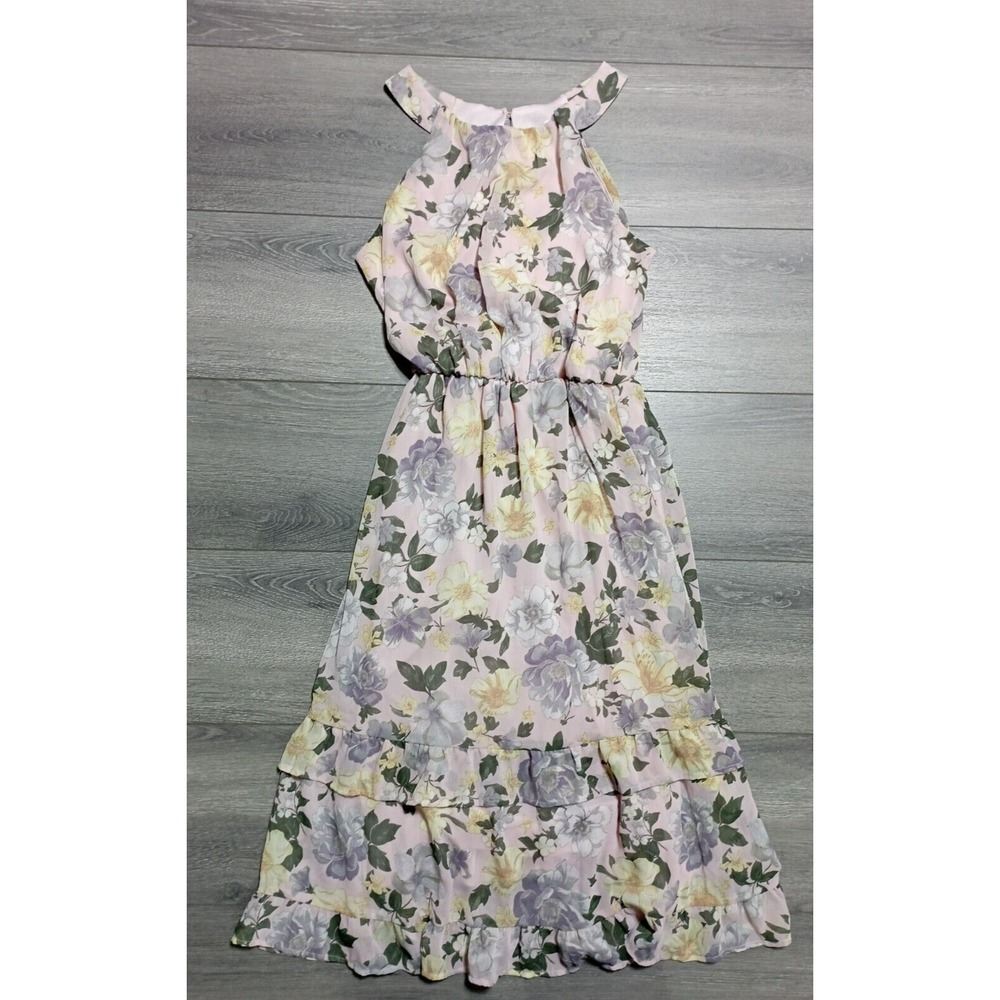 Xhilaration Maxi Dress Adult Small Pink Floral Halter Ruffle Hem Womens